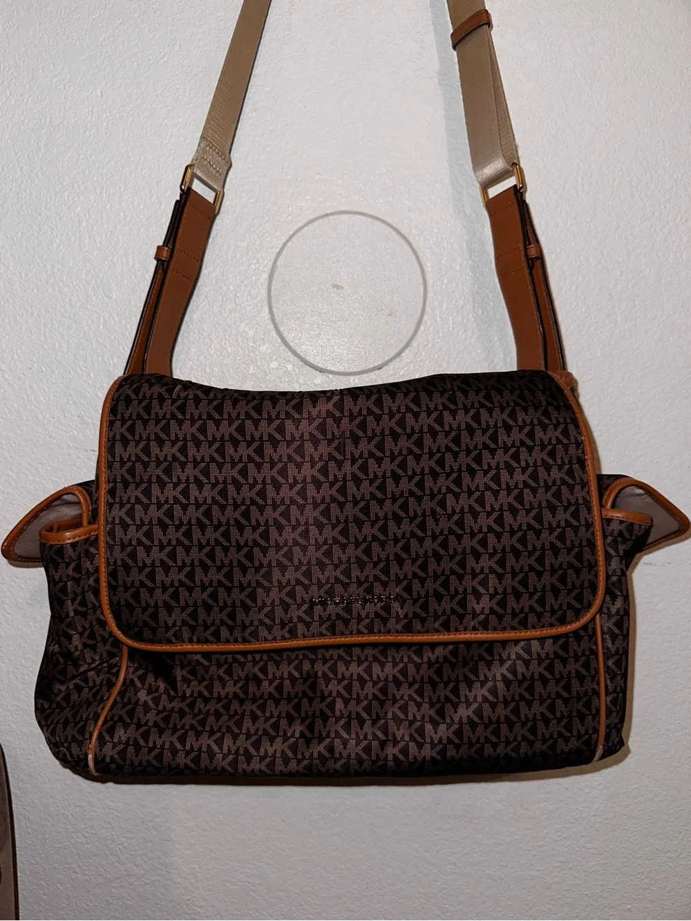 Michael Kors Dark Brown Signature Messenger with Tan Trim. Diaper Bag